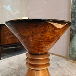 Amber Burl Wood Round Side Table with Tapered Pedestal Base
